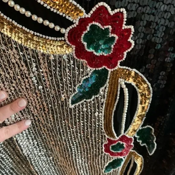 Vintage Beaded Dress Black Silver 2x Joseph Le Bon - Picture 5 of 6